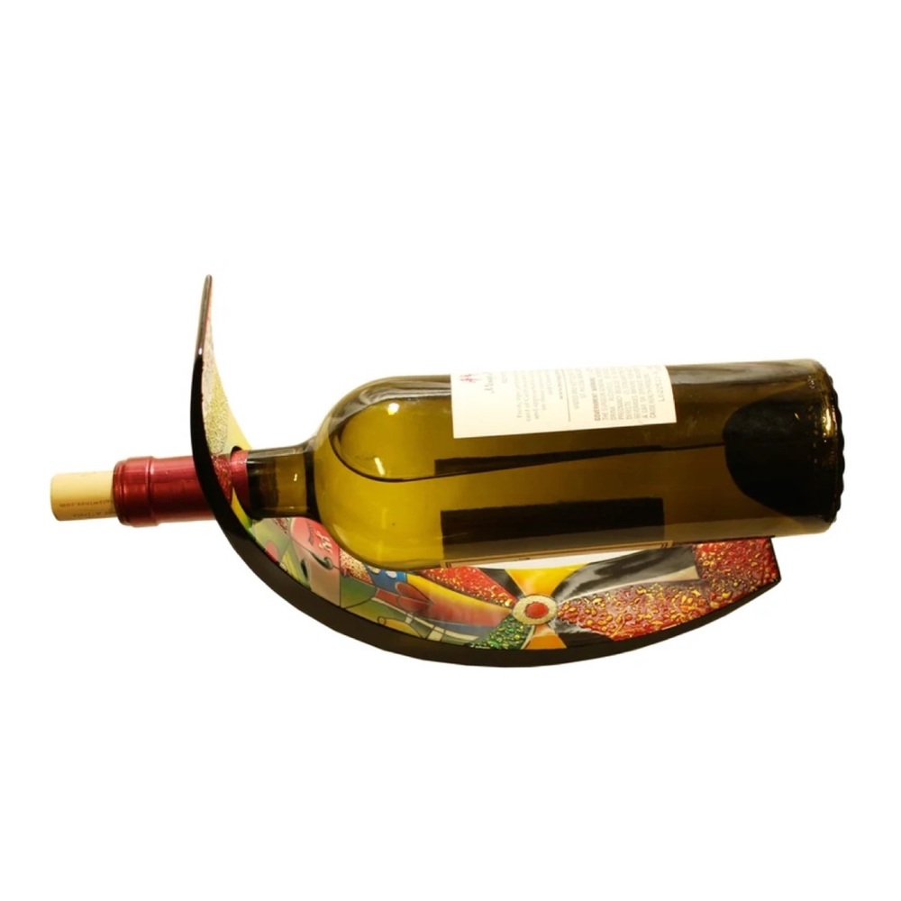 Self-Balanced/Gravity Defying Wood Lacquer Wine Bottle Holder Abstract Art Decor
